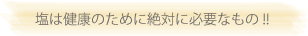 塩は健康のために絶対に必要なもの！！